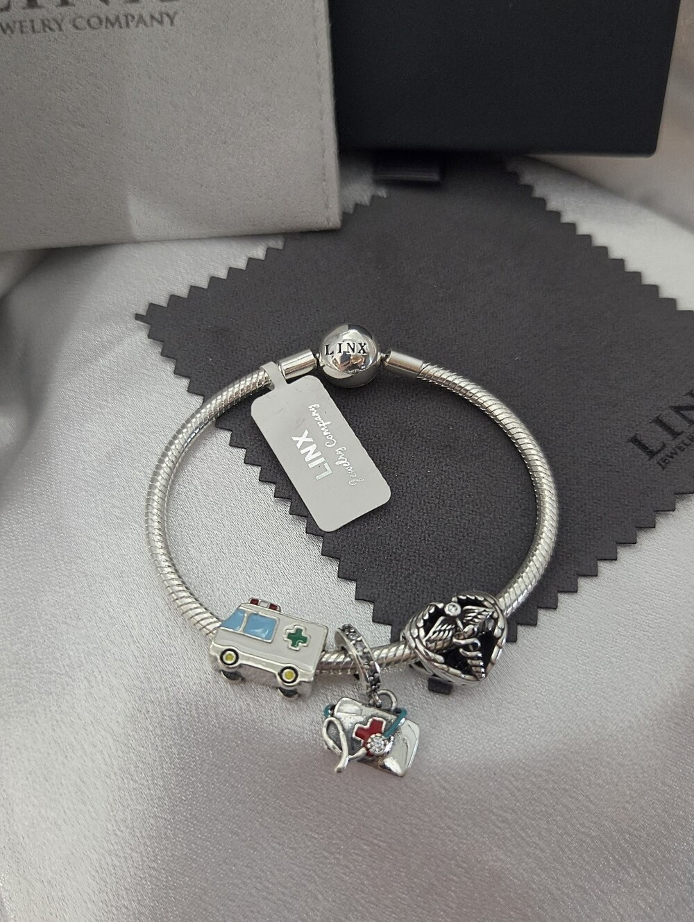Linx Snake Chain Bracelet with Paramedic Themed Charms 925 sterling silver